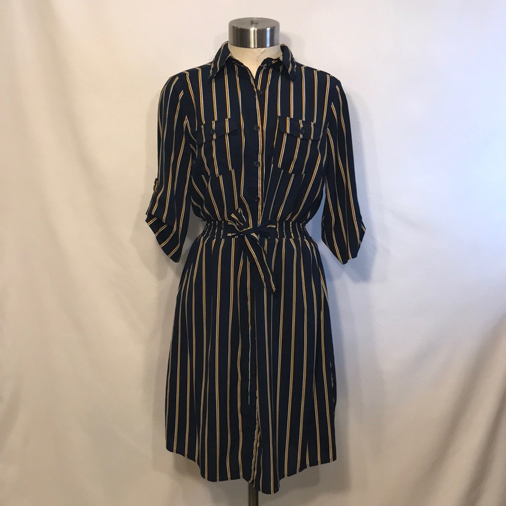 Navy blue, yellow, white stripped dress